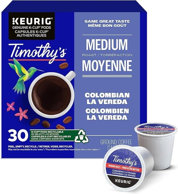 Timothy's 哥伦比亚 La Vereda K-Cup 咖啡包，30 颗