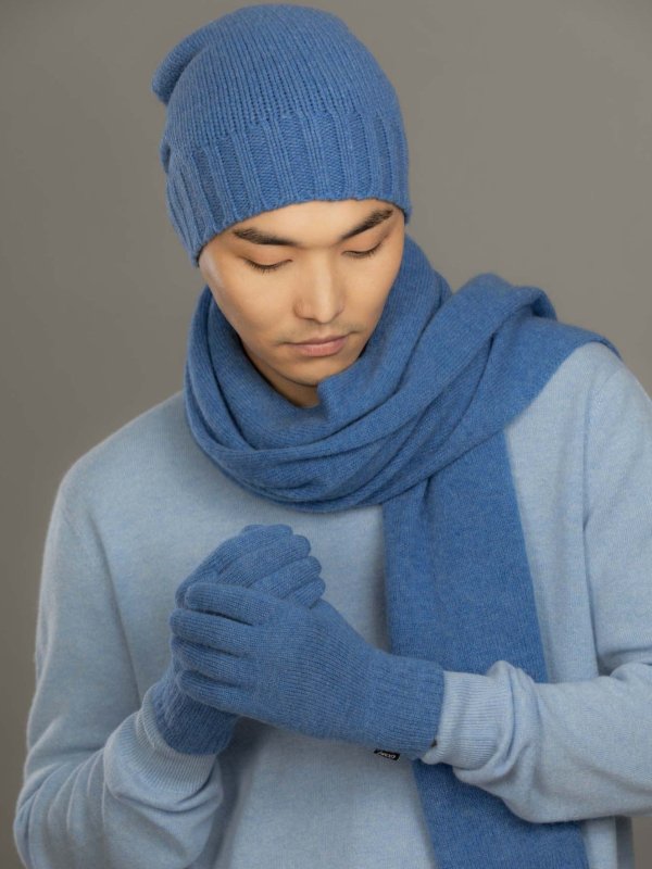 蓝色 羊绒短款手套