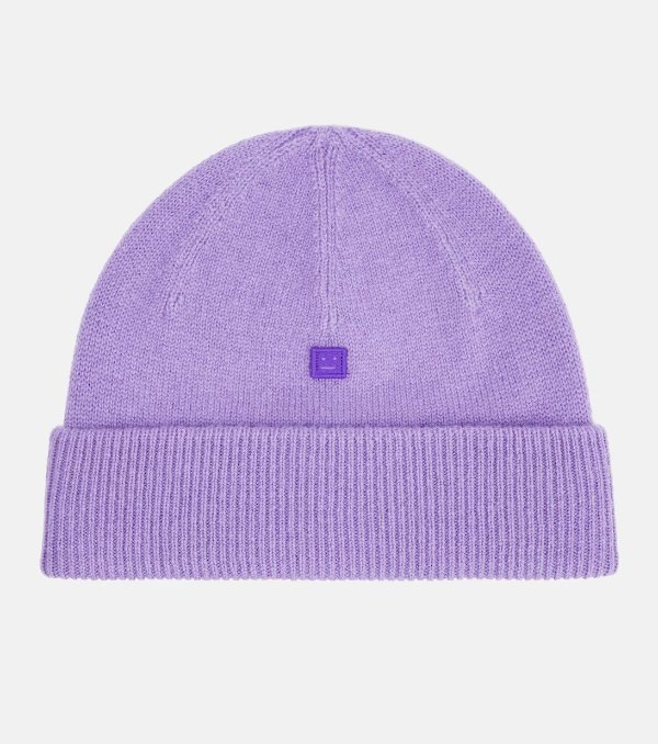 紫色笑脸毛线帽