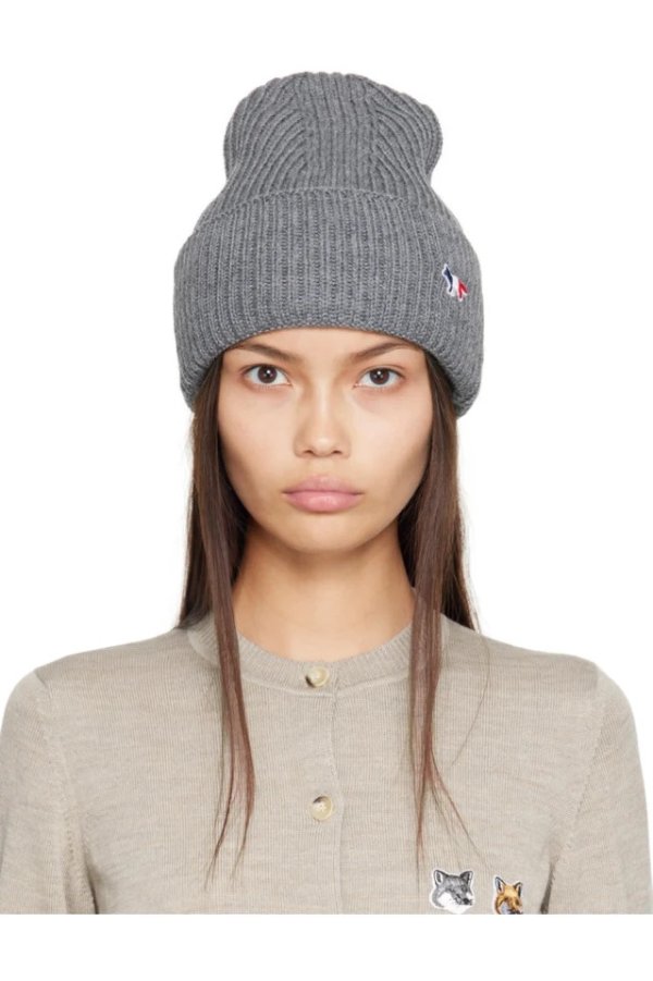 灰色 Tricolor Fox 毛线帽