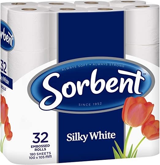 Sorbent Toilet Tissue Rolls, White, 32 count