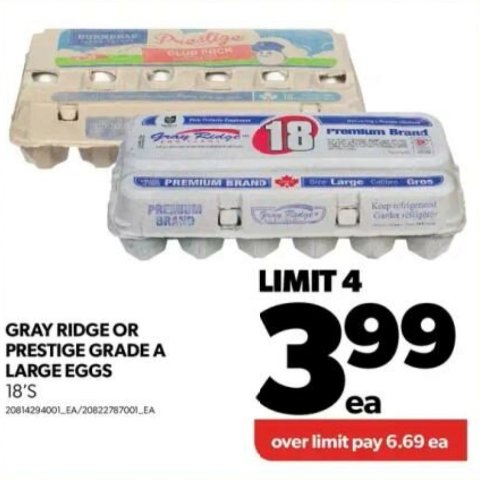 本周必囤，鸡蛋$3.99/18个Superstore 大鸡蛋一盒18个仅$3.99 每人限购4盒 仅限店内