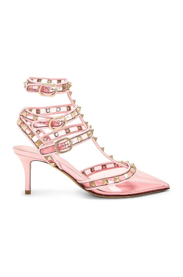 PV粉色铆钉高跟鞋