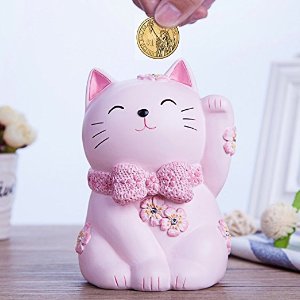 粉色招财猫咪零钱罐