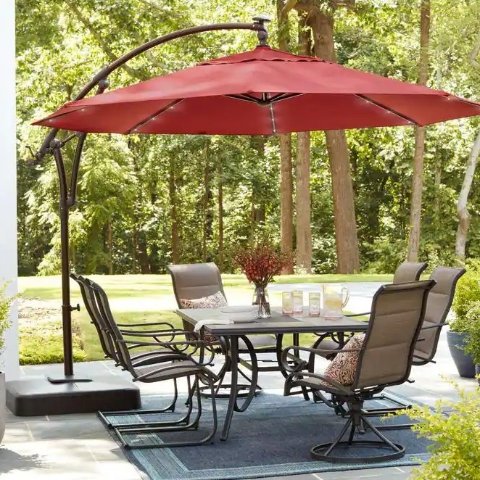 Hampton Bay 11 Ft Cantilever Solar LED Offset Outdoor Patio Umbrella