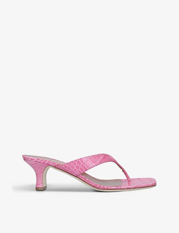 粉色鳄鱼纹凉鞋