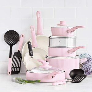 会员日史低：GreenLife 粉色健康陶瓷不粘锅16件套 洗碗机安全
