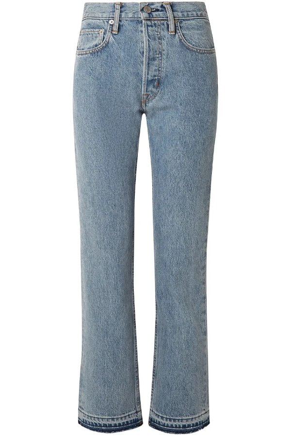 Frayed high-rise straight-leg jeans