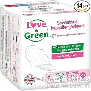 4件额外95折Love & Green 纯棉卫生巾 14片