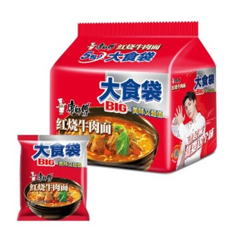 康师傅方便面 大食袋 红烧牛肉面120g*5袋 