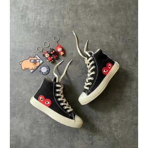 COMME DES GARCONS PLAY经典黑红款！@小圆不想圆高帮匡威联名帆布鞋