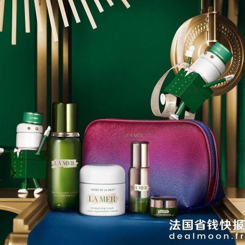 La Mer豪华超值必抢套装！精粹水100ml+奇迹面霜60ml+精华13ml+眼霜5ml+化妆包