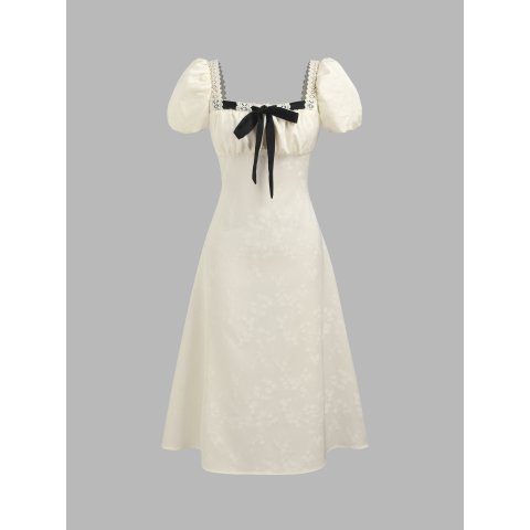 好公主啊！聚会穿！方领蝴蝶结连衣裙