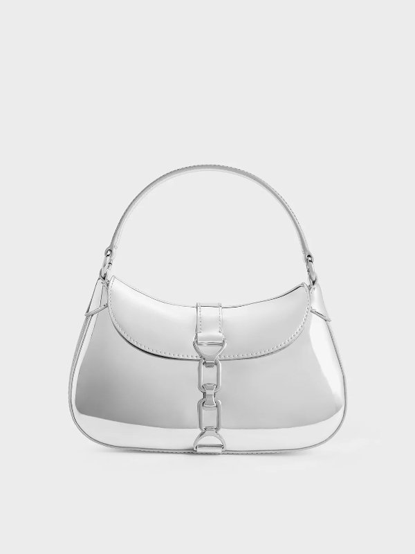 Agatha Metallic Chain-Accent Hobo Bag - Silver