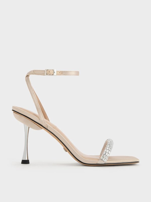 Demi Recycled Polyester Embellished Ankle-Strap Sandals - Cream