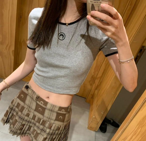 灰色 Moon Logo Jersey Cropped T 恤