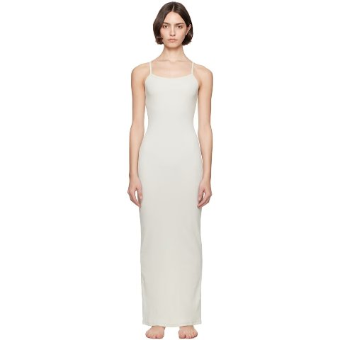 绿色 Cotton Rib Long Cami 连衣裙