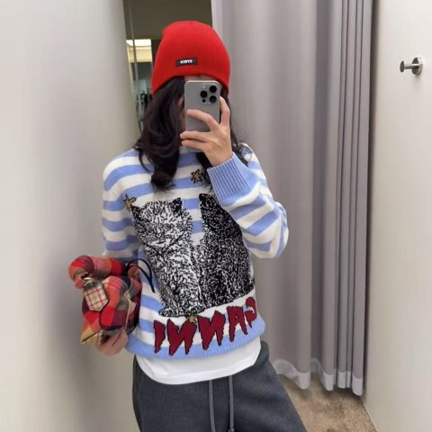 GanniGraphic 条纹猫毛衣