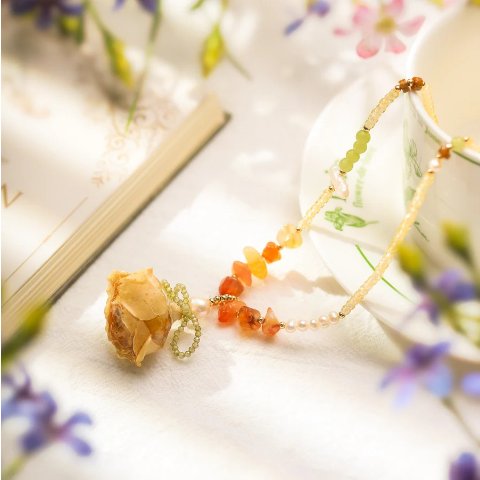 干枯玫瑰串珠项链