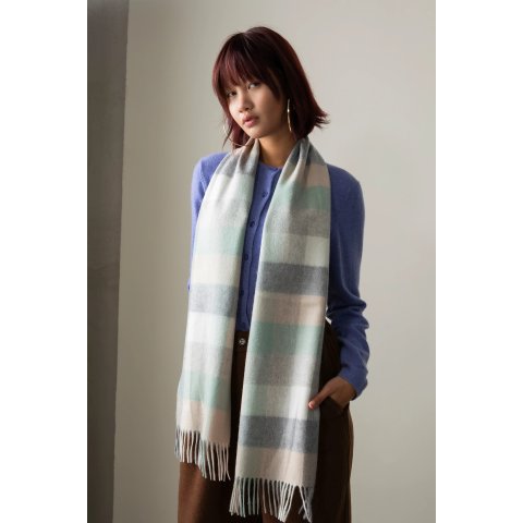 5格方格羊绒围巾 水雾色