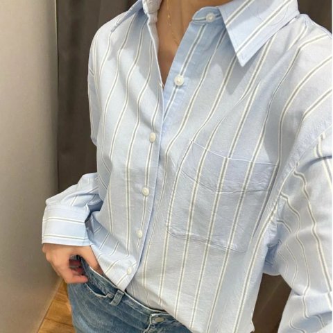 JW Anderson联名 蓝色条纹衬衫