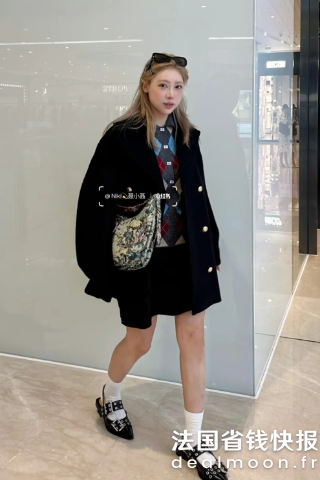 Ganni深蓝羊毛中长大衣