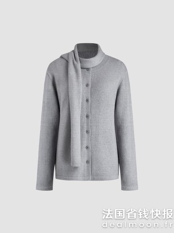 针织开衫 宽松 带围巾