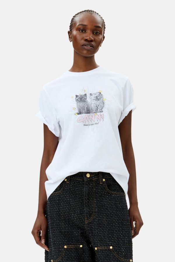 小猫印花宽松T恤