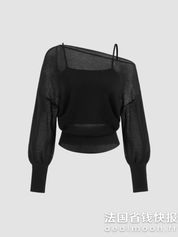 针织宽松一字肩套装上衣