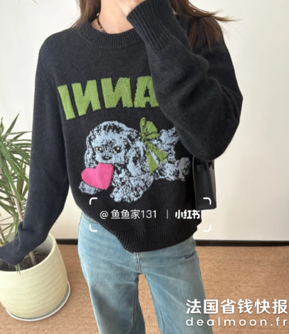 Ganni灰色幼犬羊毛毛衣