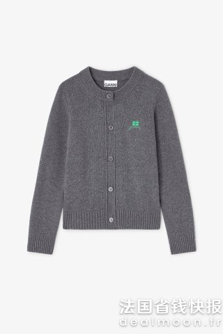 Ganni灰色羊毛混纺开衫