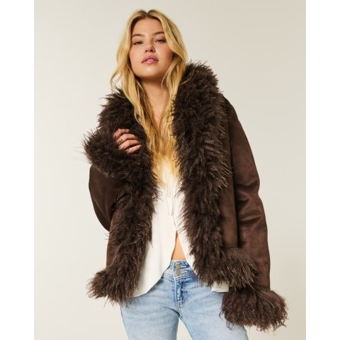 Hollister仿羊羔毛内衬仿皮夹克