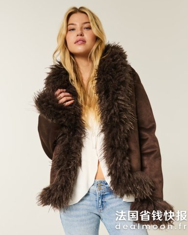 Hollister仿羊羔毛内衬仿皮夹克