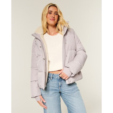 Hollister仿皮草加绒羽绒服