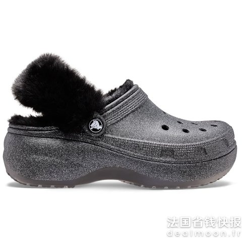 CrocsClassic 坡跟亮片棉毛拖鞋