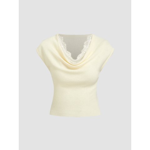 羊毛混纺V领蕾丝针织背心