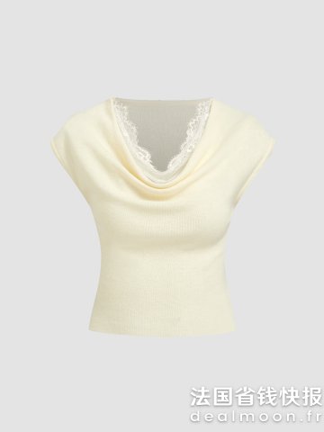 羊毛混纺V领蕾丝针织背心