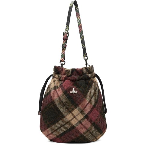 红棕抽绳手拿包