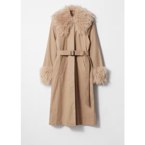 & Other Stories 仿皮草领大衣 米色