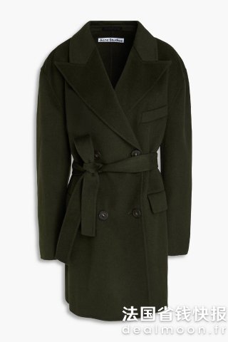 Acne Studios这件好好看~橄榄绿羊毛双排扣大衣