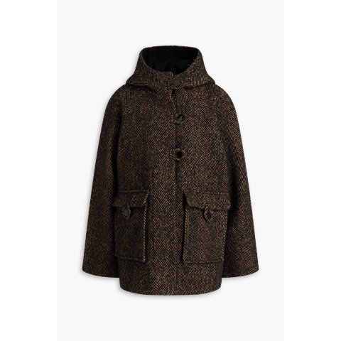 人字纹连帽呢大衣