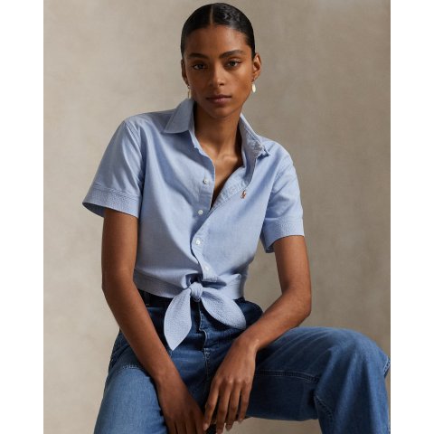 棉质牛津系带短款衬衫