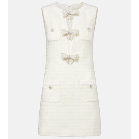 Self-Portrait蝴蝶结粗花呢迷你连衣裙