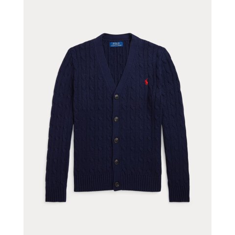 Ralph LaurenXL有V领棉质麻花针织开衫