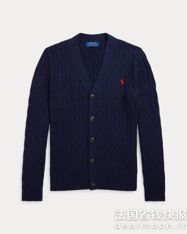 Ralph LaurenXL有V领棉质麻花针织开衫
