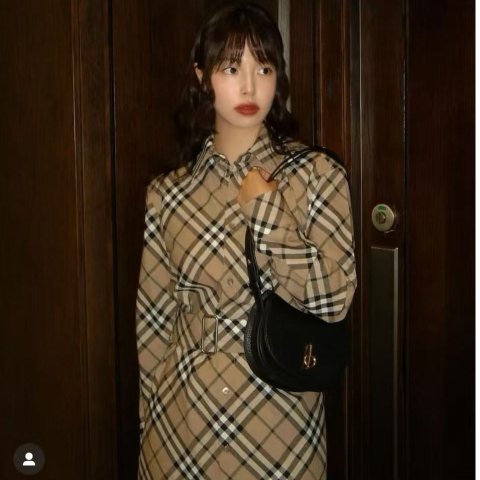 羊毛混纺格纹连衣裙 配腰带