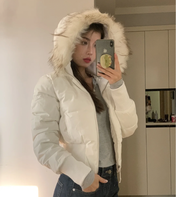 仿毛绒连帽羽绒夹克