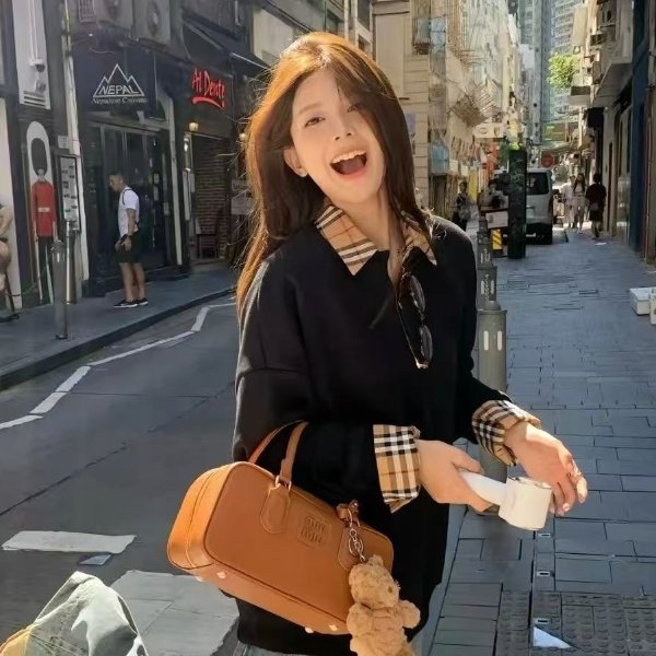  半拉链格纹棉卫衣