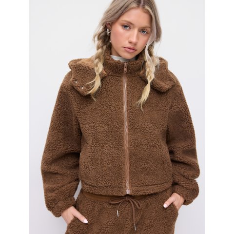 抓绒连帽拉链宽松夹克