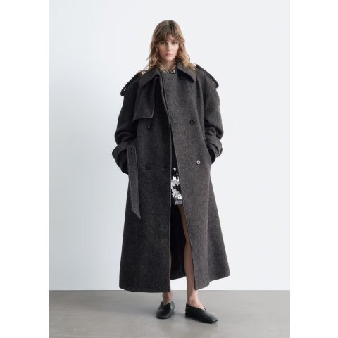 & Other Stories 羊毛混纺大衣 深灰人字纹